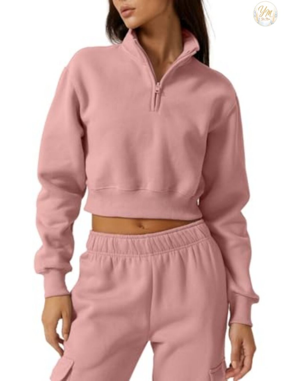 Womens Half Zip Crop Sweatshirt High Neck Long Sleeve Pullover Top